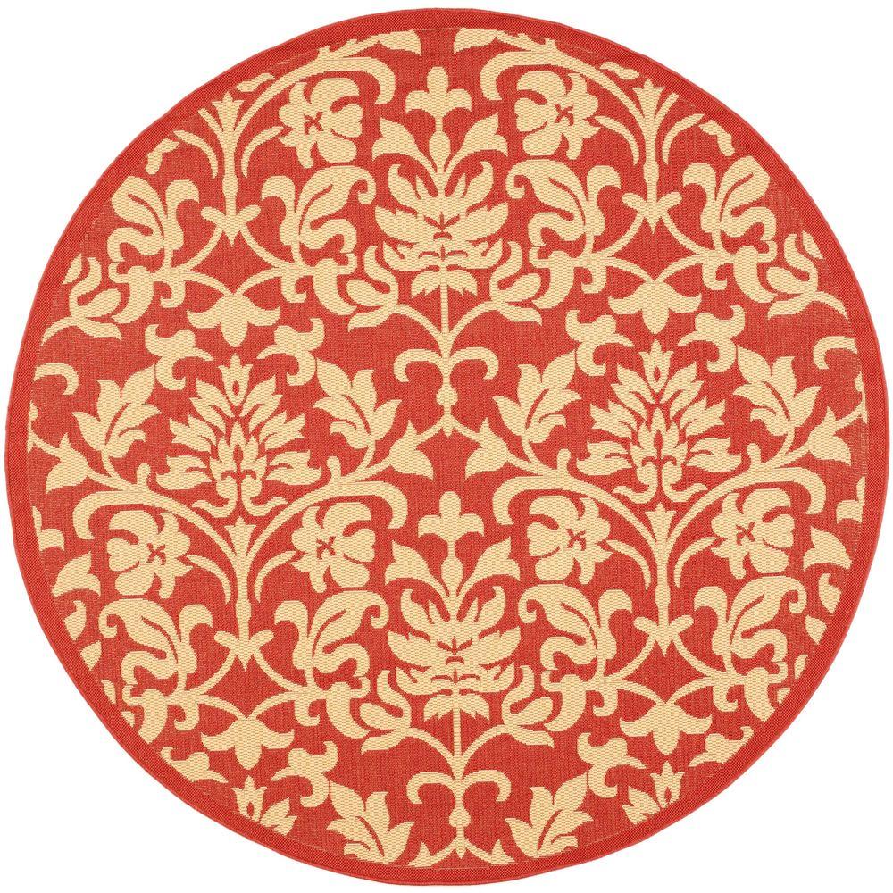 Safavieh Courtyard Red/Natural 5 ft. x 5 ft. Indoor/Outdoor Round Area