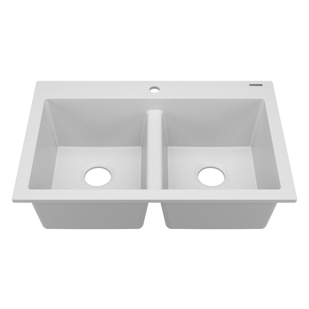Sinkology Whitney Drop In Granite Composite 33 1 Hole 50 Whitney Drop In Granite Composite 33 1 Hole 50 Double Bowl Kitchen Sink Canvas White