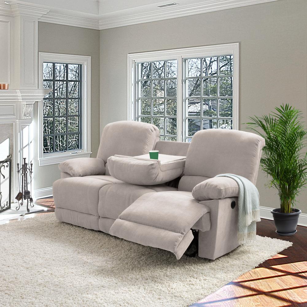 Corliving Lea Beige Chenille Fabric Power Reclining Sofa