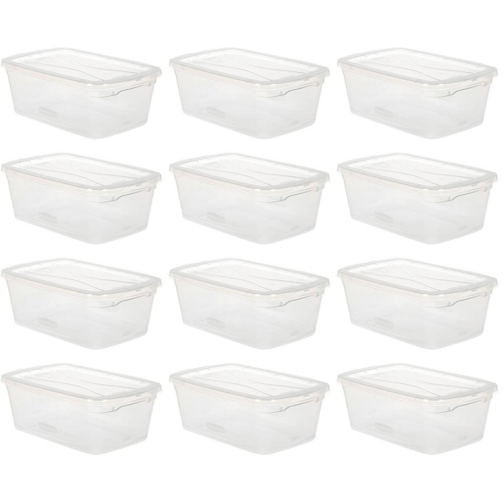 Plastic Storage Tote Container Clear Stackable Pull Box 10 Pack Set With Lid Bin