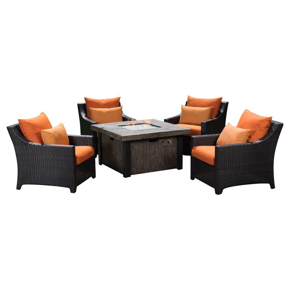 Orange Metal Patio Furniture Outdoor Lounge Deco 5 Piece Patio Fire Pit Seating Set With Tikka Orange Cushions