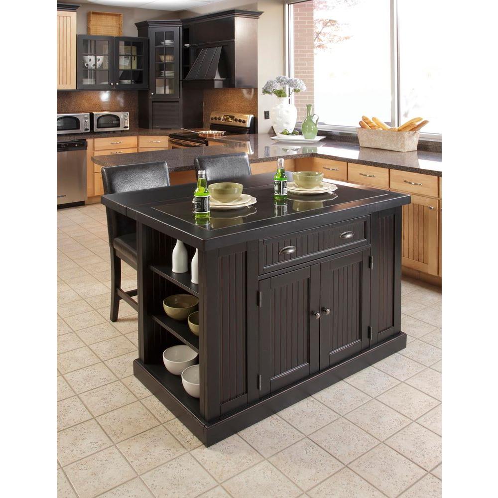 Home Styles Nantucket Black Kitchen Island With Granite Top 5033