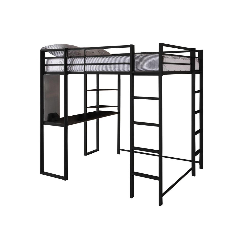 Modern Loft Bed Metal Bunk Beds Kids Bedroom Alana Black Full Metal Loft Bed With Desk