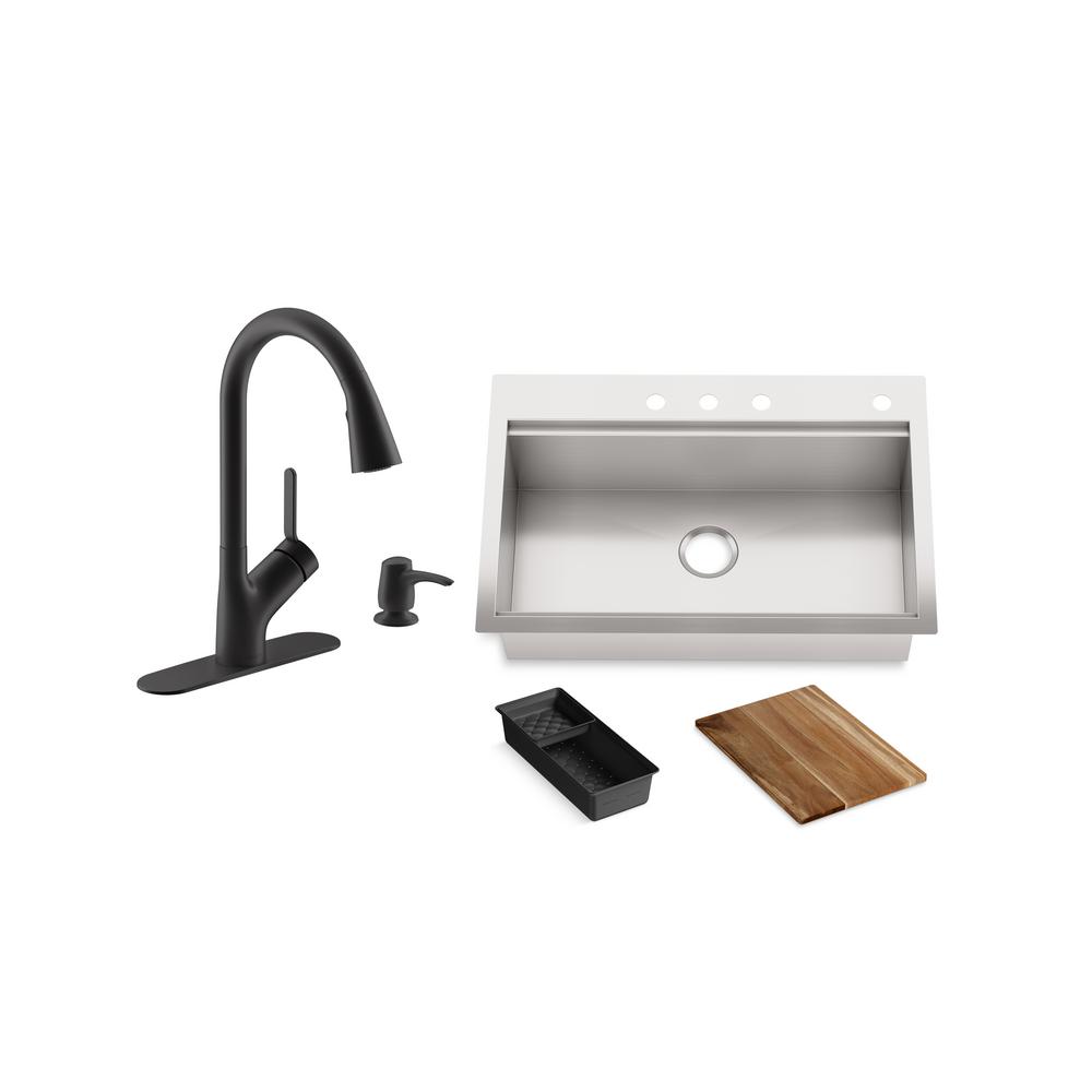 KOHLER Lyric Workstation 33 in. Dual Mount Stainless Steel Double Bowl