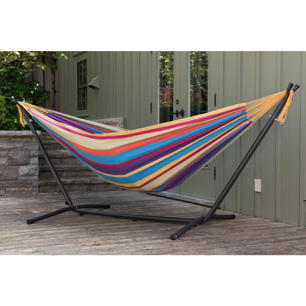 Vivere 9 ft. Double Cotton Hammock with Stand in Tropical-UHSDO9-20 ...