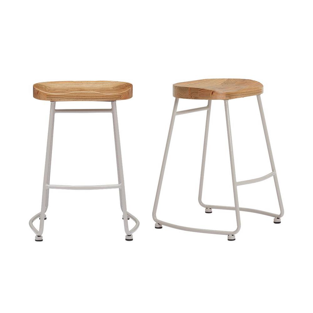 StyleWell Riverbed Brown Metal Backless Counter Stool with Wood Seat (Set of 2) (18.5 in. W x 24 in. H), Natural/Riverbed was $179.0 now $107.4 (40.0% off)