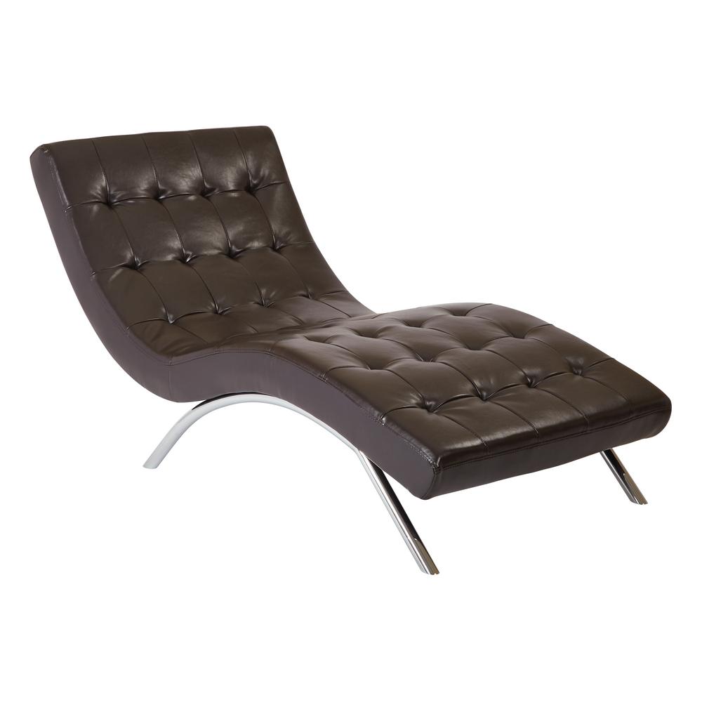 Brown Faux Leather Chaise Lounges Chairs The Home Depot Blake Tufted Chaise In Espresso Faux Leather With Chrome Base