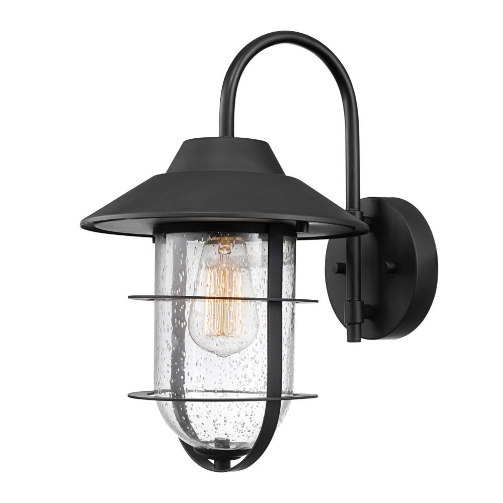 Industrial Globe Electric Outdoor Lighting The Home Matthews Matte Black Outdoor Indoor Wall Mount Sconce With Seeded Glass Shade