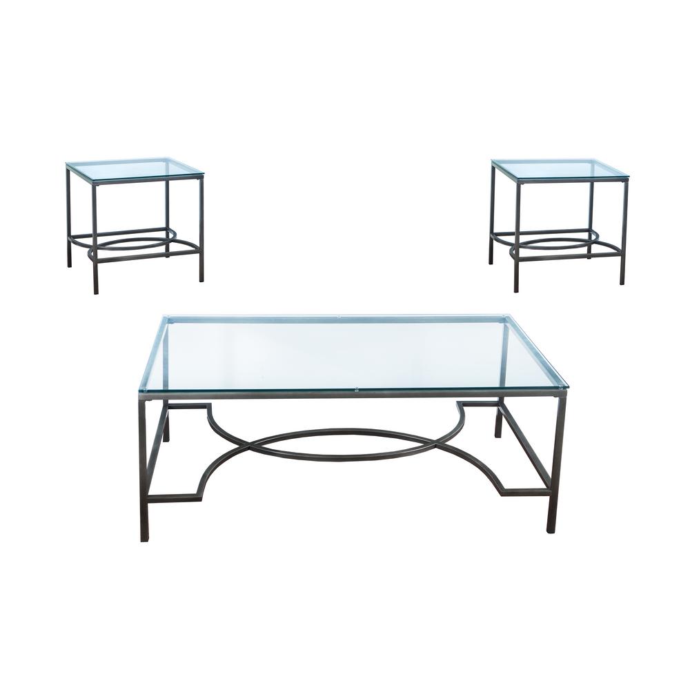 3Piece Silver Rectangle Glass Coffee Table Set with Nesting Tables