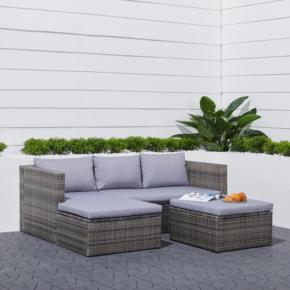 Vifah Daytona 3 Piece Wicker Outdoor Sectional Set With Gray