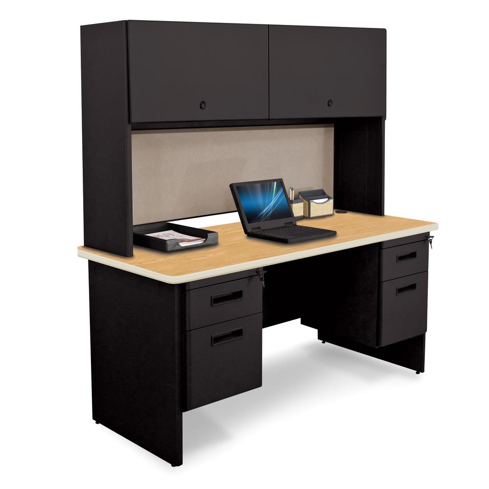 60 In W X 24 In D Black And Oak Chalk 60 In Double File Desk