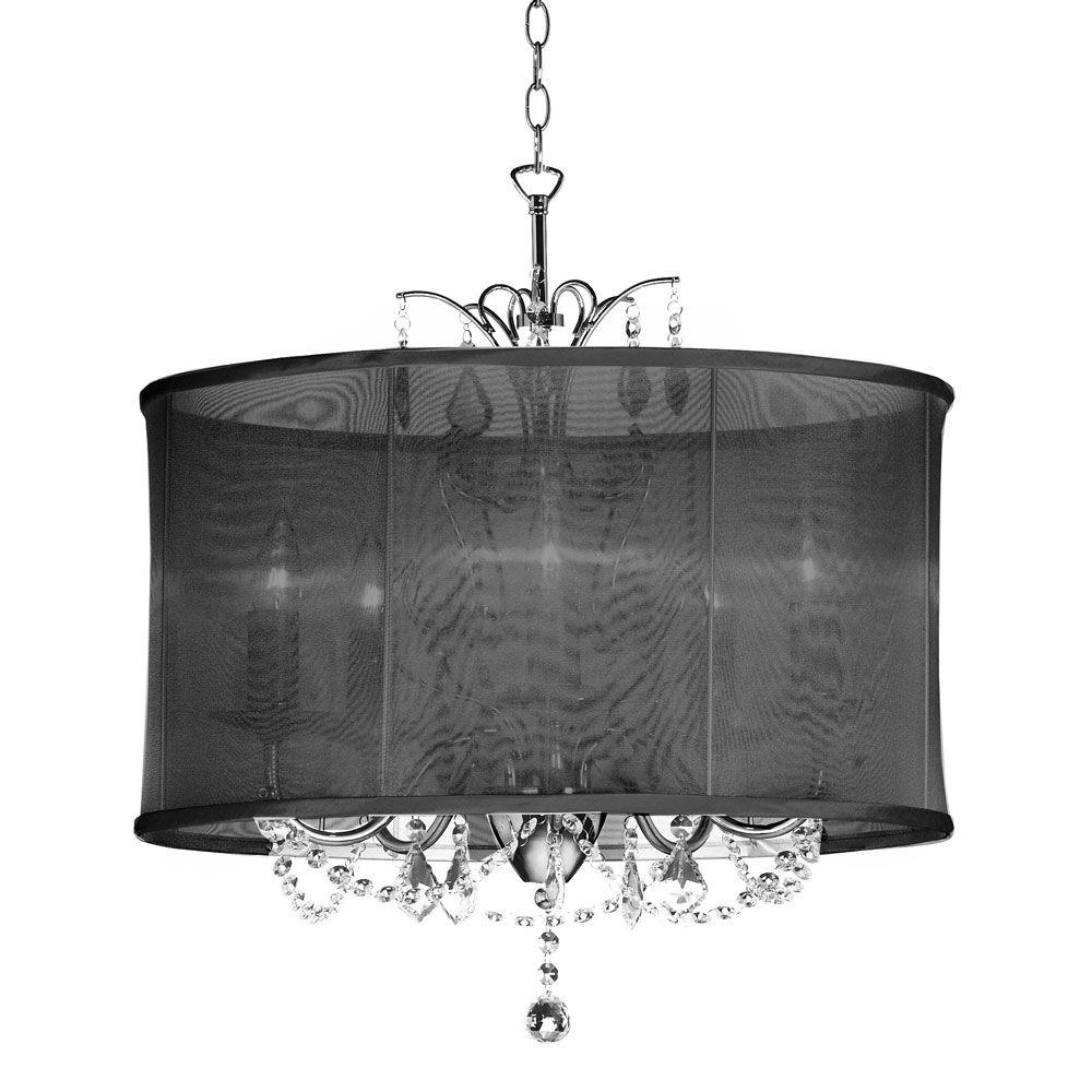 Radionic Hi Tech Vanessa 5 Light Polished Chrome Maple Droplets Crystal Chandelier With Black Organza Shade Radionic Hi Tech Vanessa 5 Light Polished Chrome Maple Droplets Crystal Chandelier With Black Organza Shade