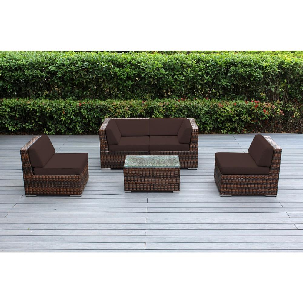 Ohana Depot Ohana Mixed Brown 5 Piece Wicker Patio Seating Set With Sunbrella Bay Brown Cushions Pn0501mb Sbr The Home Depot