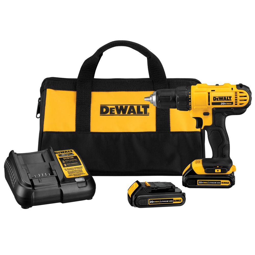 20-Volt MAX Lithium-Ion Cordless 1/2 in. Drill/Driver Kit with (2) 20-Volt Batteries 1.3Ah, Charger and Tool Bag