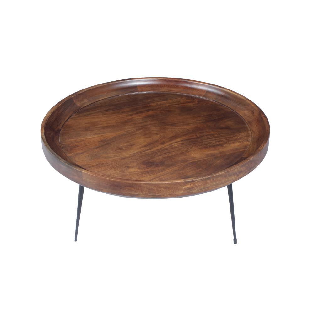 The Urban Port Round Brown and Black Coffee Table with