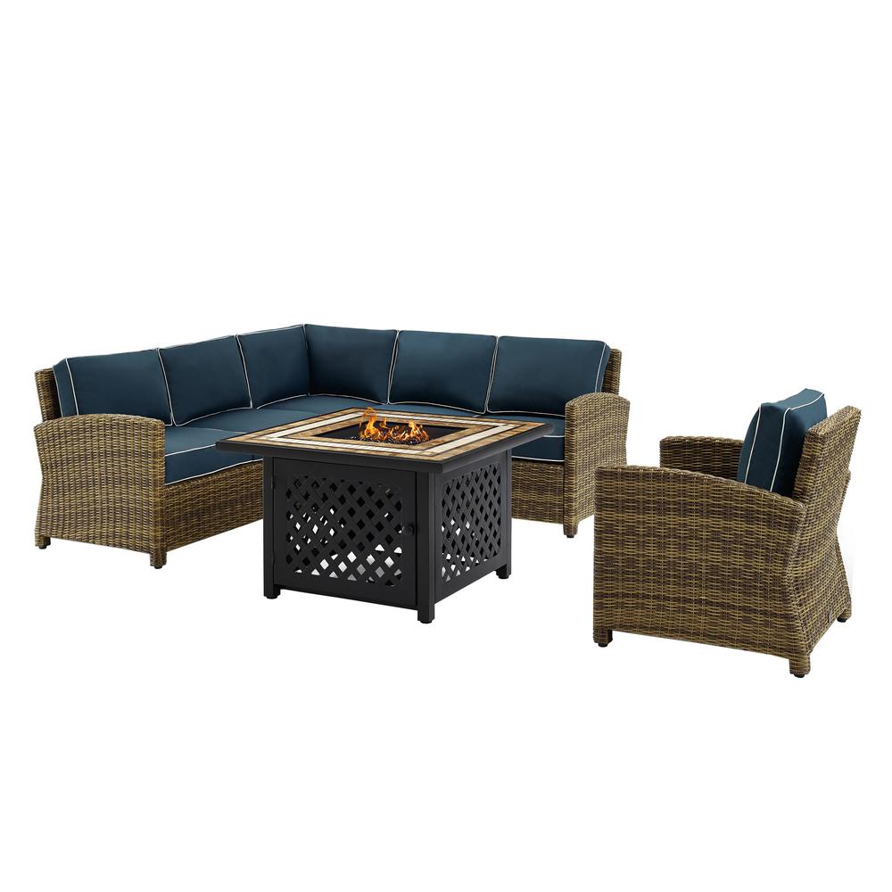 Crosley Bradenton 5 Piece Wicker Patio Fire Pit Conversation Set