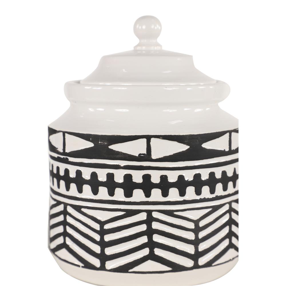 Litton Lane Large Round Black And White Ceramic Jars With Eclectic