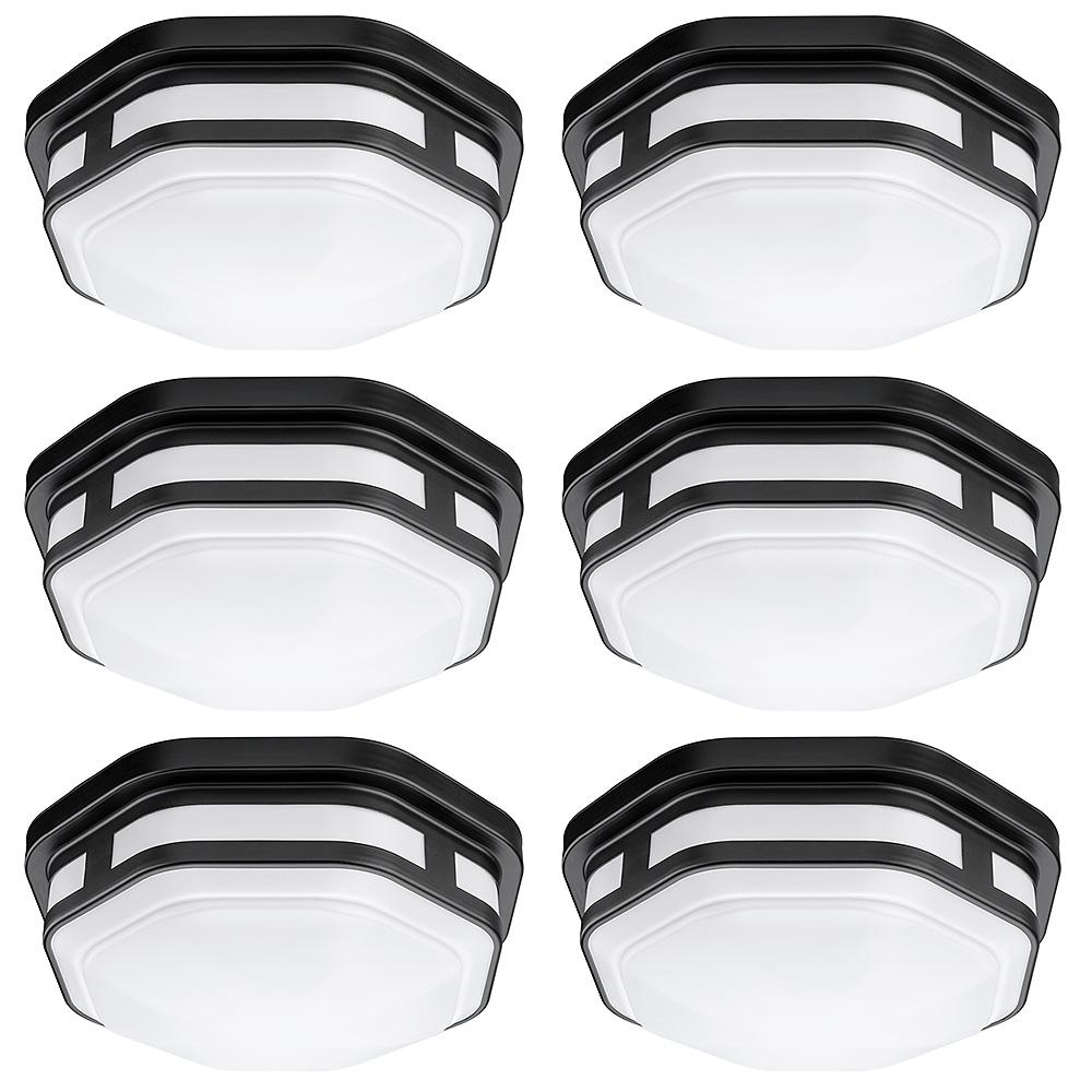 ETi 11 in. 1Light Black Octagon LED Indoor Outdoor Flush Mount Porch