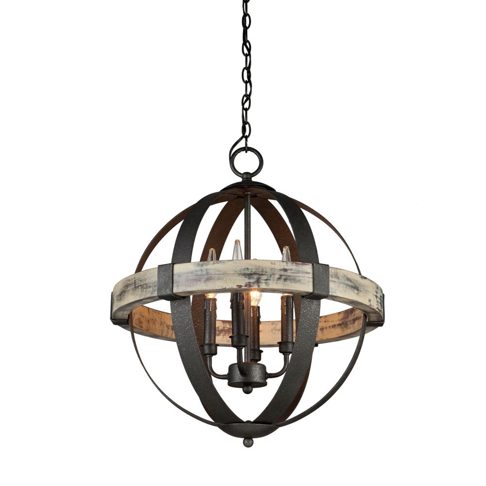 ARTCRAFT 4-Light Distressed Wood and Black Chandelier