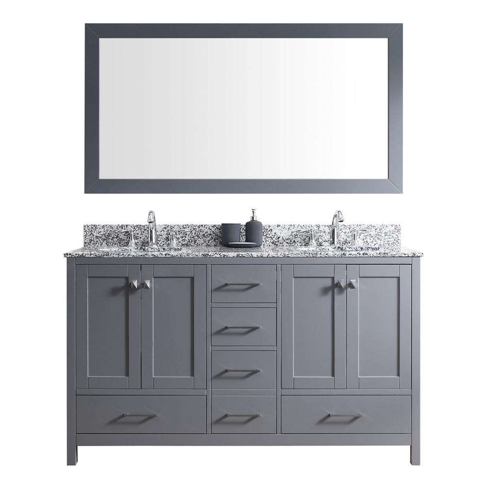 Virtu USA Caroline Madison 60 in. Vanity in Grey with Granite Vanity Top in Arctic White with