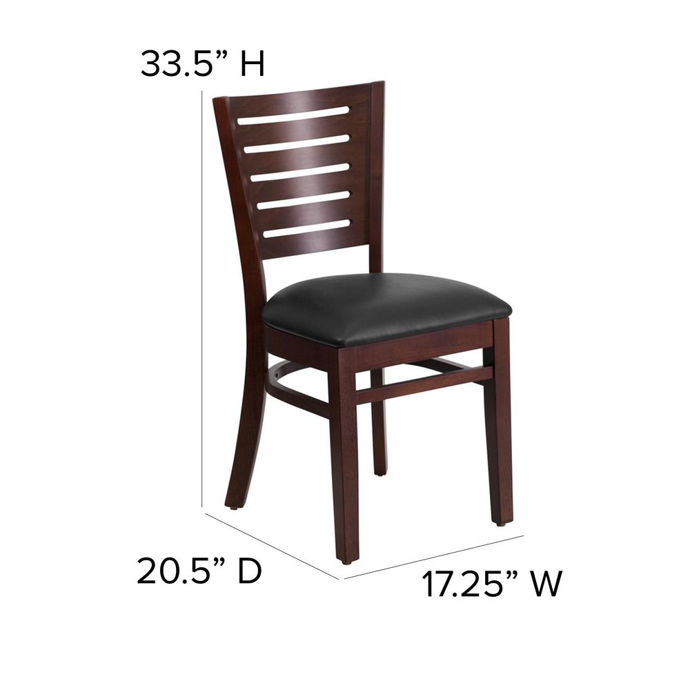 Flash Furniture Darby Series Walnut Slat Back Wooden Restaurant Chair With Black Vinyl Seat Xudgw018walbkv The Home Depot