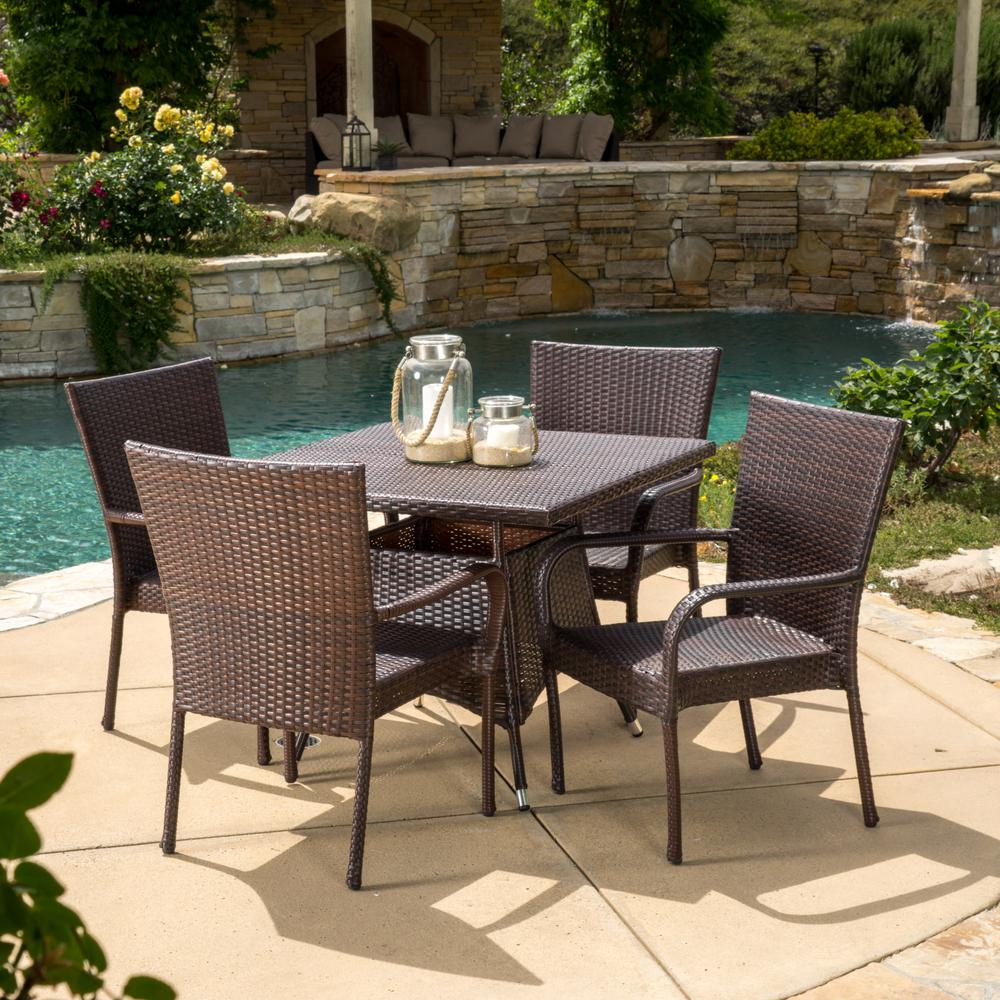 Noble House Wesley Multi-Brown 5-Piece Wicker Outdoor Dining Set-295832 ...