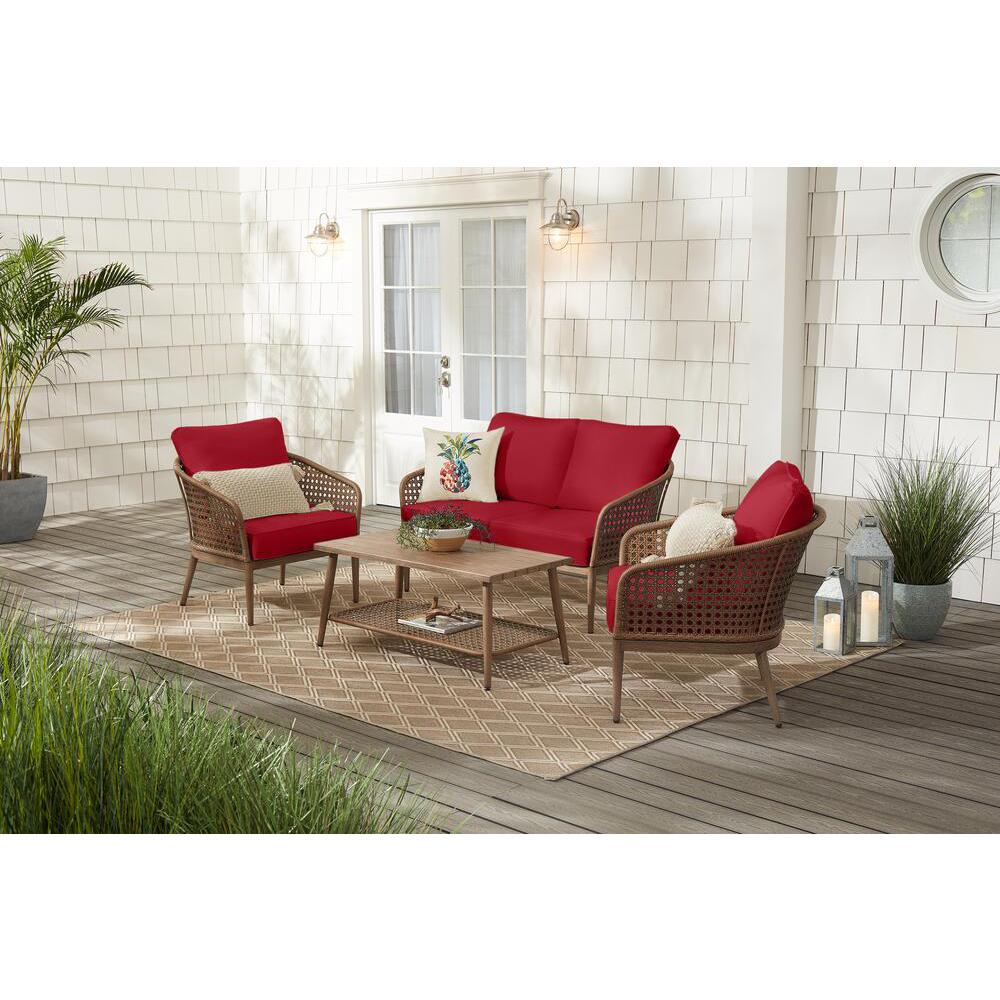 Hampton Bay Coral Vista 4-Piece Brown Wicker and Steel Patio