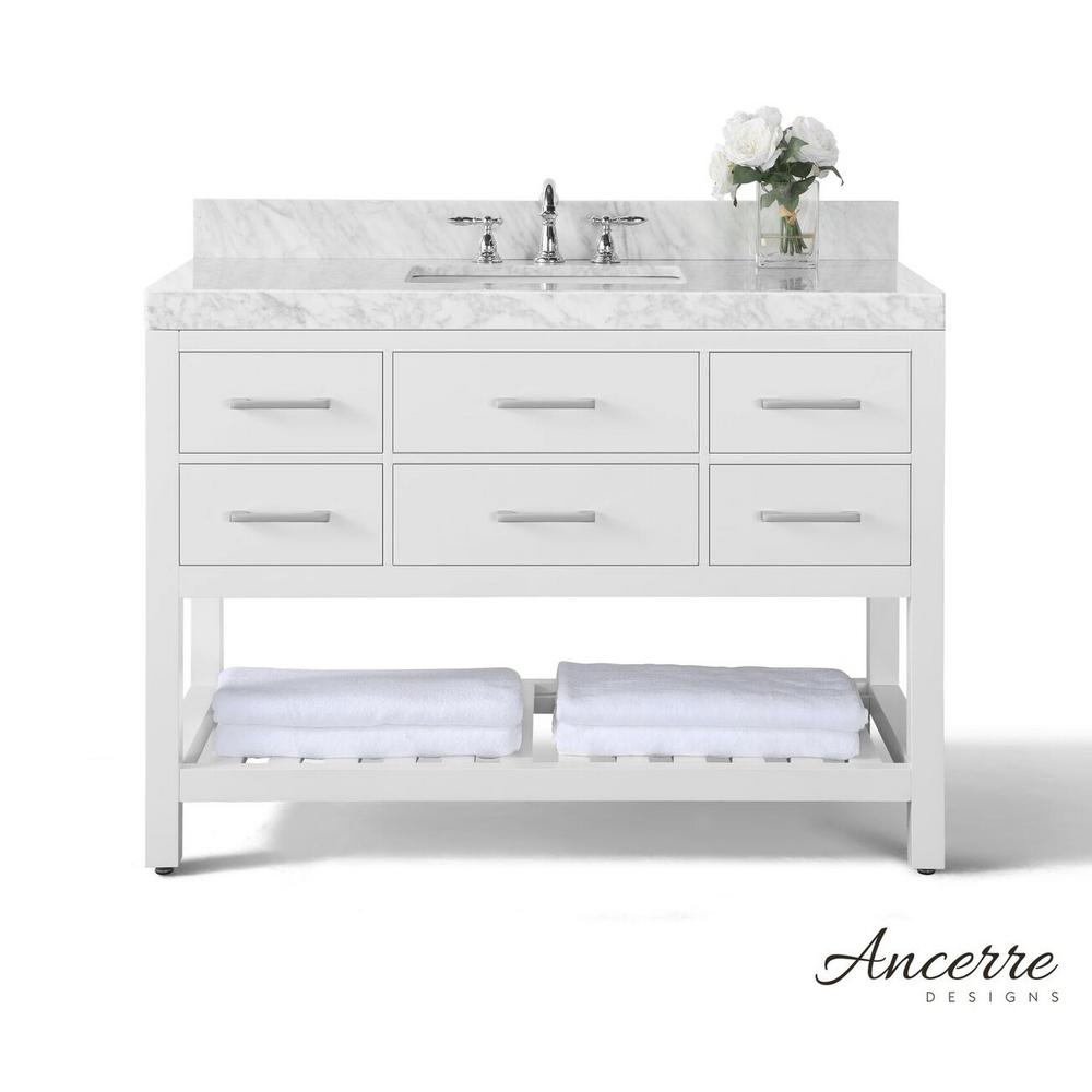 Ancerre Designs Bathroom Vanities Bath The Home Depot Elizabeth 48 In W X 22 D Vanity White With Marble