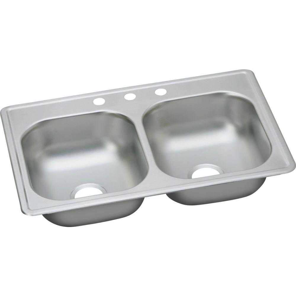 Elkay Dayton Drop In Stainless Steel 33 In 3 Hole Double Bowl Kitchen Sink With 6 5 In Bowl