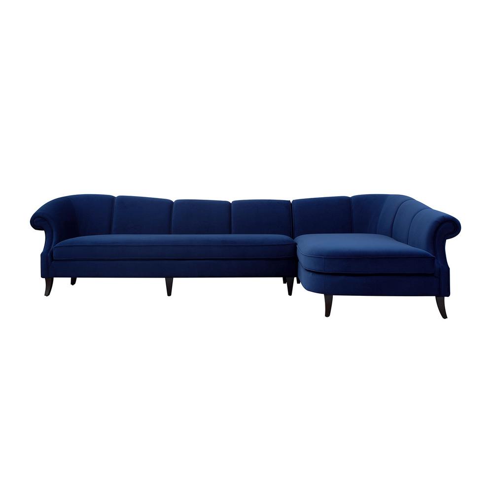 Jennifer Taylor Victoria Navy Blue Channel Tufted-Velvet 4-Seater L