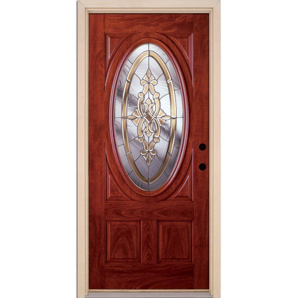 Front Doors Exterior The Home Depot 37 5 In X 81 625 Silverdale Zinc 3 4 Oval Lite Stained