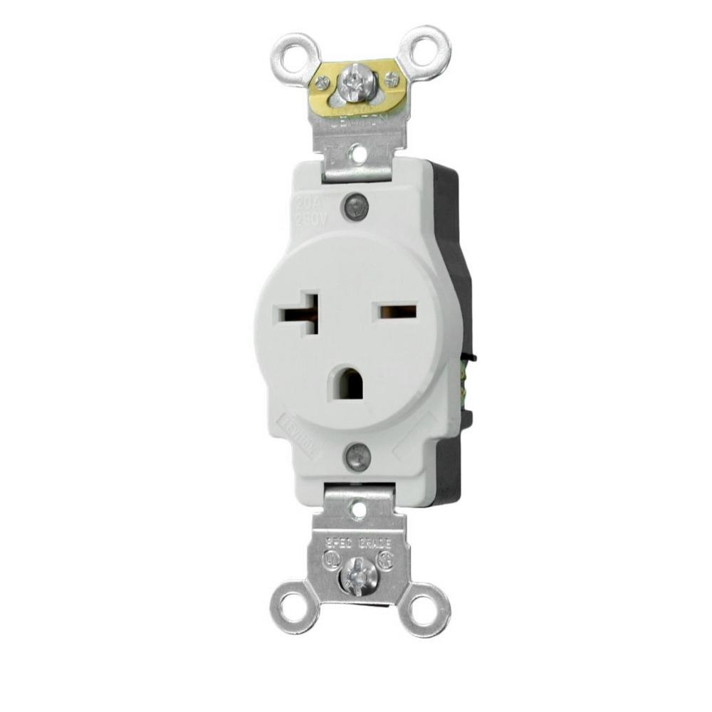 Leviton 20 Amp Industrial Grade Heavy Duty Self Grounding Single Outlet, White-5461-W - The Home ...
