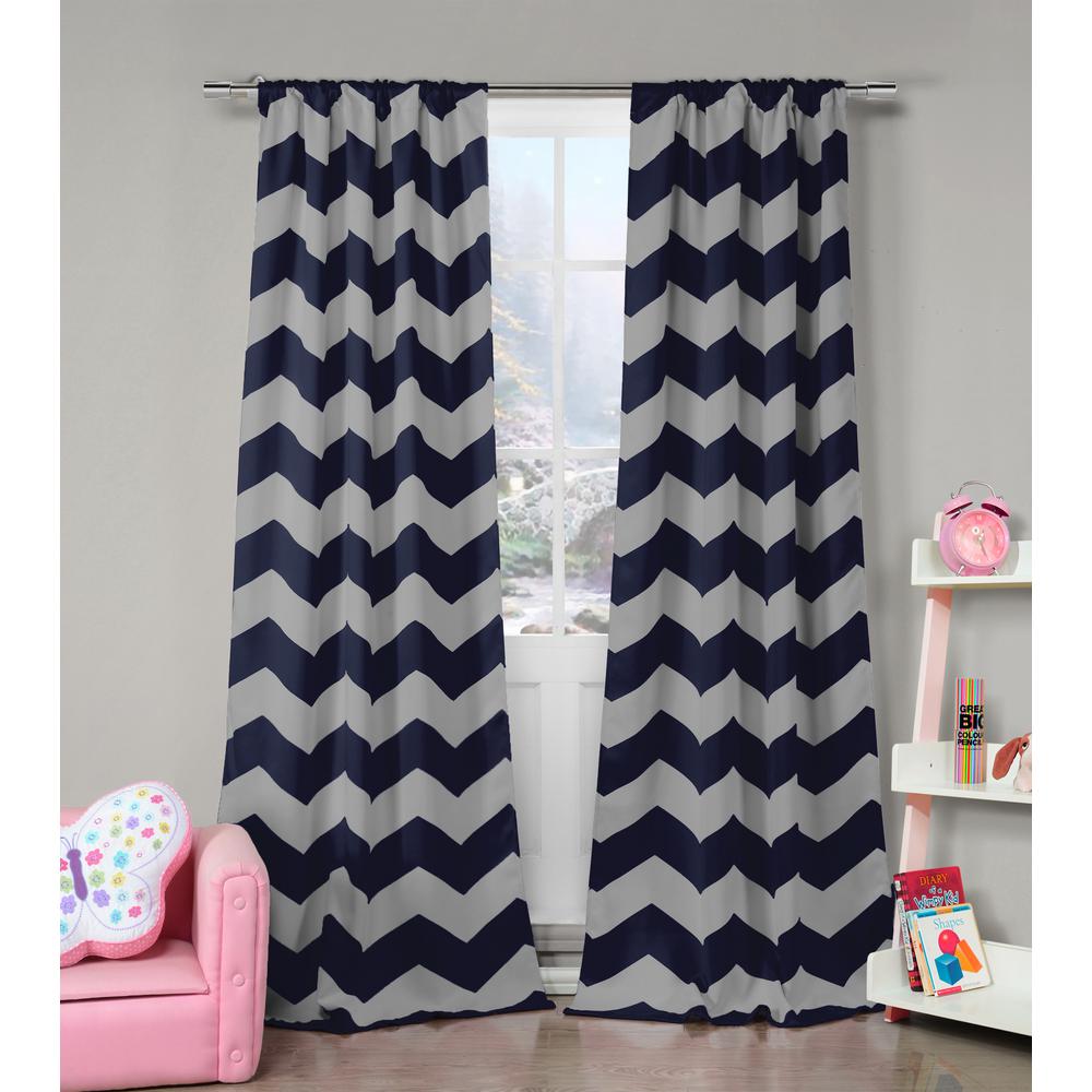 Duck River Textile Stripe Navy White Polyester Blackout Pole Top