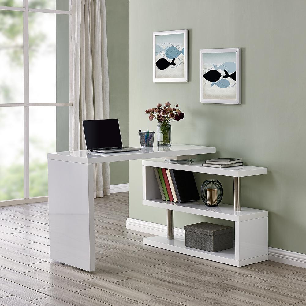 Southern Enterprises Camilla White Multifunctional Corner L Desk