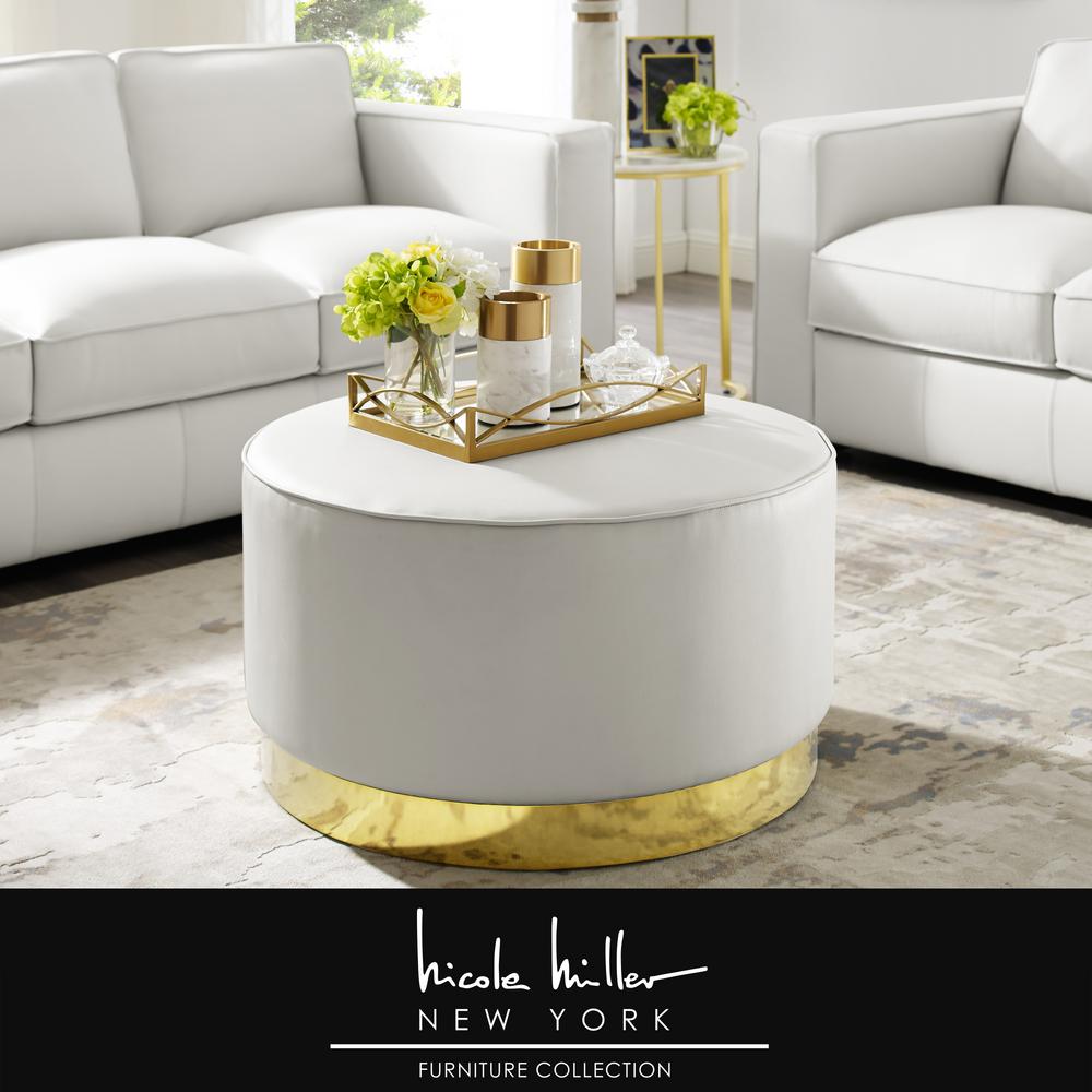 Nicole Miller Matsuori White Gold Pu Leather Cocktail Ottoman With