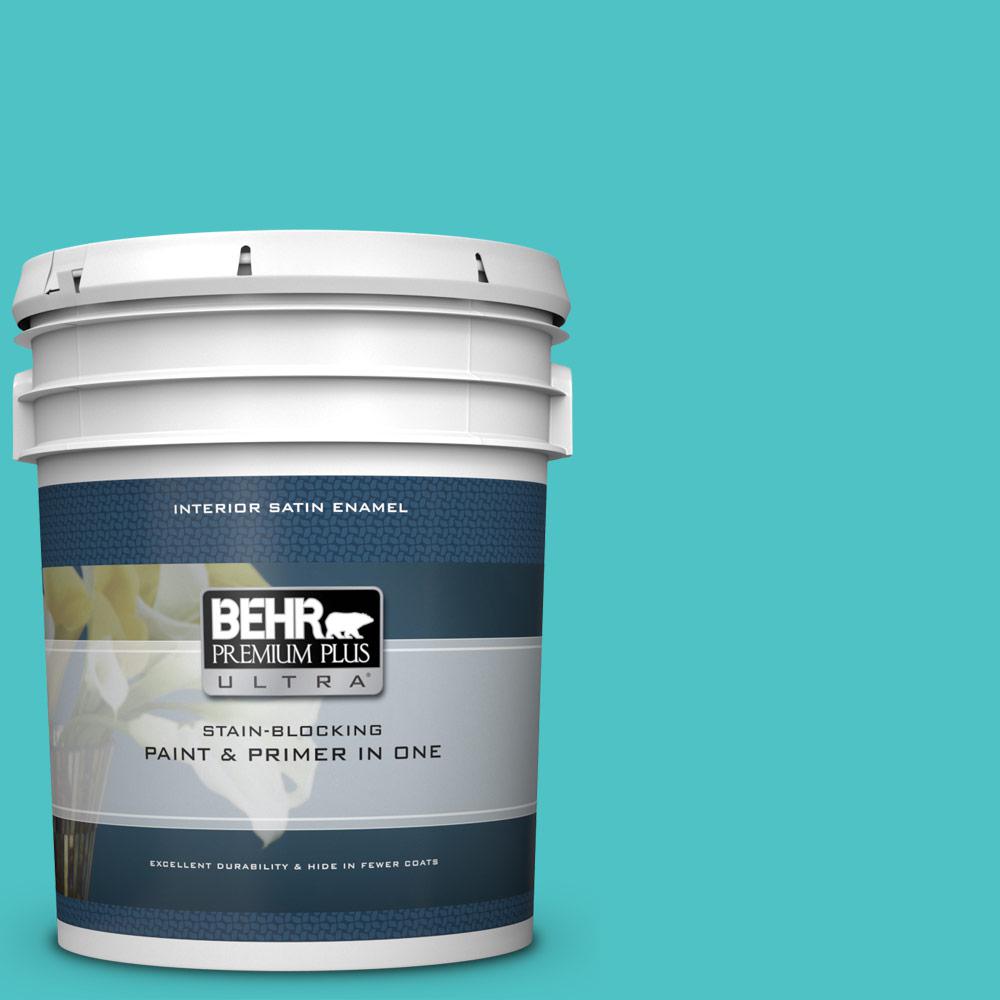 Behr Premium Plus Ultra 5 Gal 500b 4 Gem Turquoise Satin Enamel Interior Paint And Primer In