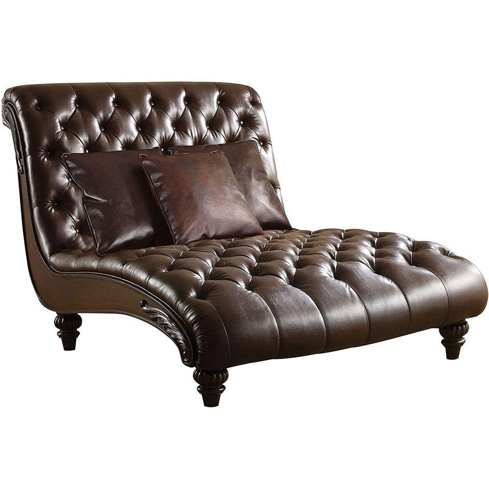 Benjara Brown Leather Upholstered Chaise With 3 Pillows Bm177796 The Home Depot