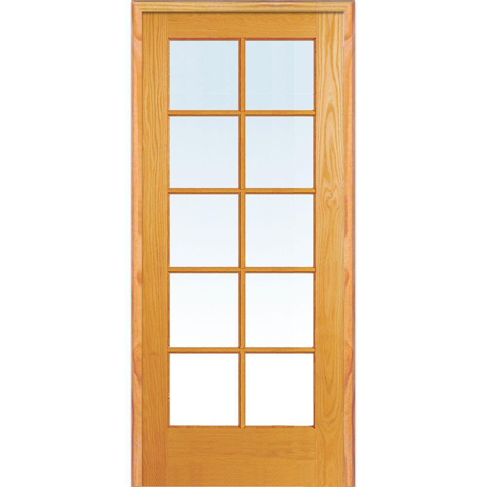 Mmi Door 36 In X 80 In Right Handed Unfinished Pine Wood Clear Glass 10 Lite True Divided Single Prehung Interior Door