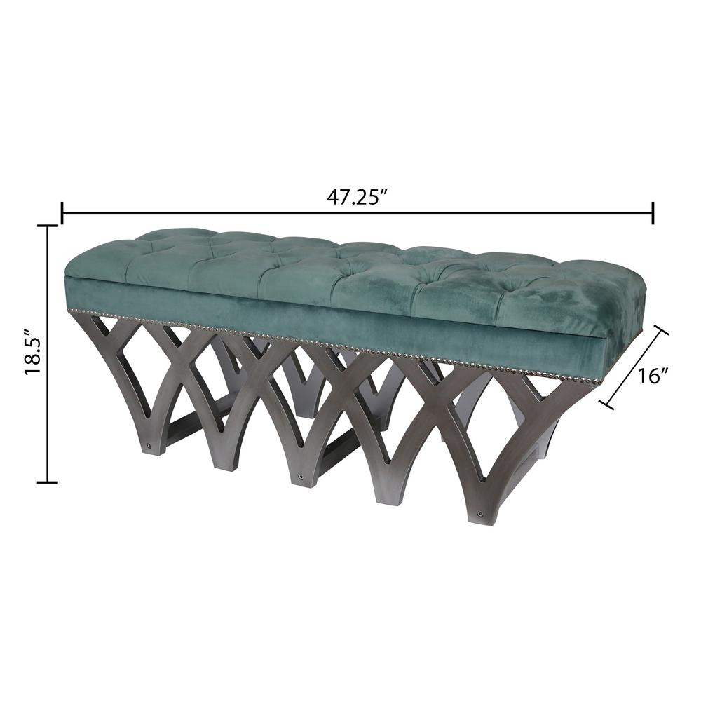 River Of Goods Roxy Tufted Blue Velvet Bench 19566 The Home Depot