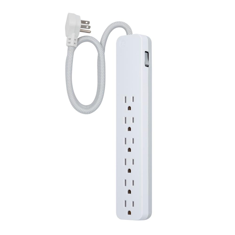 GE 6Outlet Surge Protector with 2 ft. Braided Extension Cord, White and Gray45264 The Home Depot