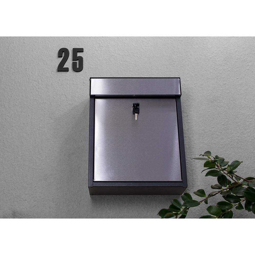 Black//Silver Qualarc WF-P010 Woodlake Wall Mount Rectangular Galvanized and Stainless Steel Locking Mailbox