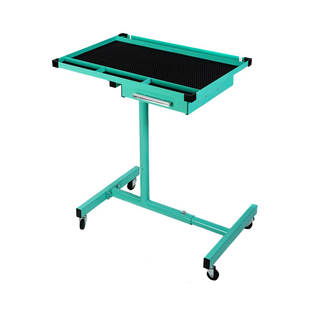 200 lbs. Capacity Light Blue Adjustable Work Table with Drawer Rolling