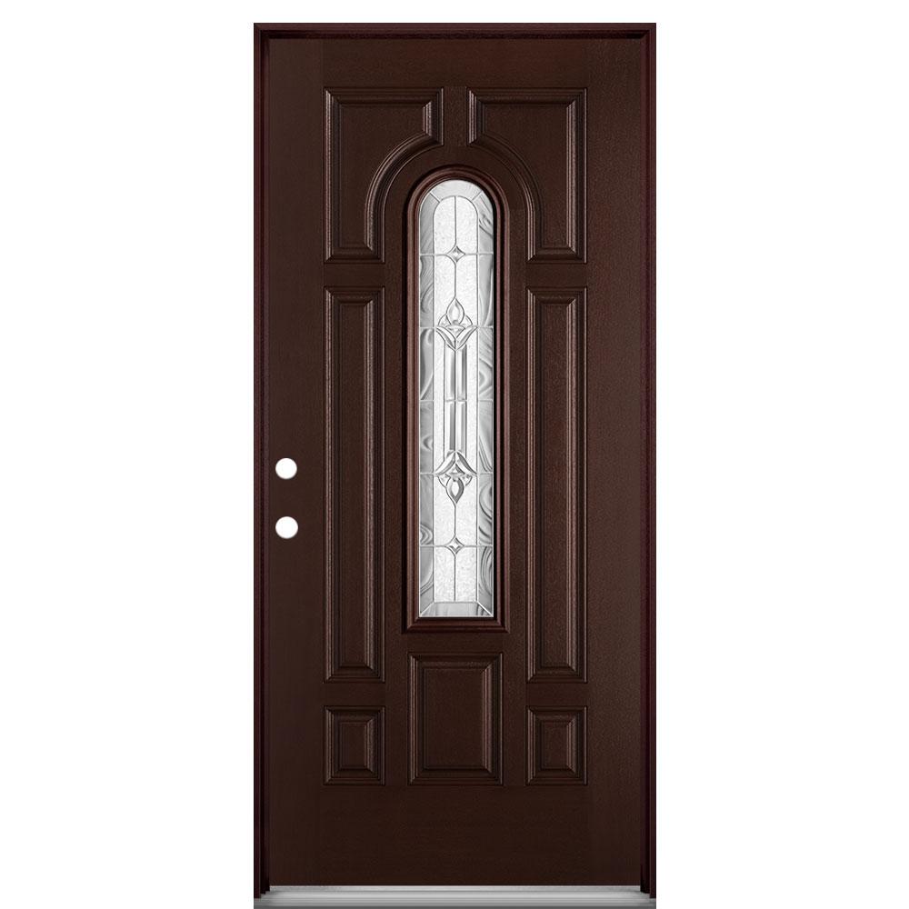 Masonite 36 In X 80 In Providence Center Arch Merlot Right Hand Inswing Stained Textured Fiberglass Prehung Front Exterior Door