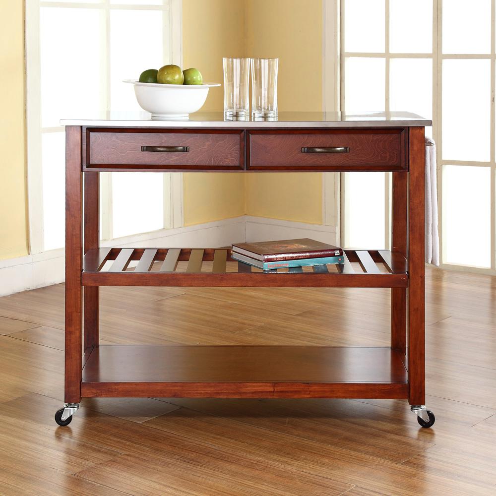 Crosley Cherry Kitchen Cart With Stainless Steel TopKF30052CH The