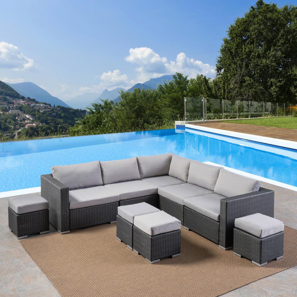 Noble House Santa Rosa Grey 8 Piece Wicker Outdoor Sectional Set