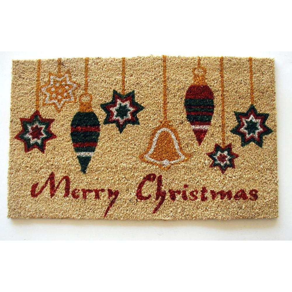 Printed Ornaments With Merry Christmas 18 In X 30 In Coir With Pvc Backing Doormat