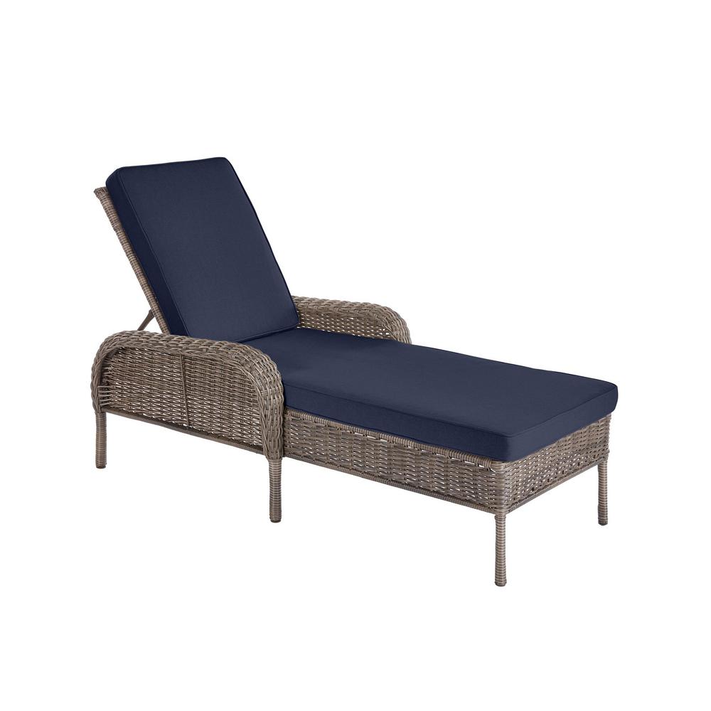 Hampton Bay Cambridge Gray Wicker Outdoor Patio Chaise Lounge with ...