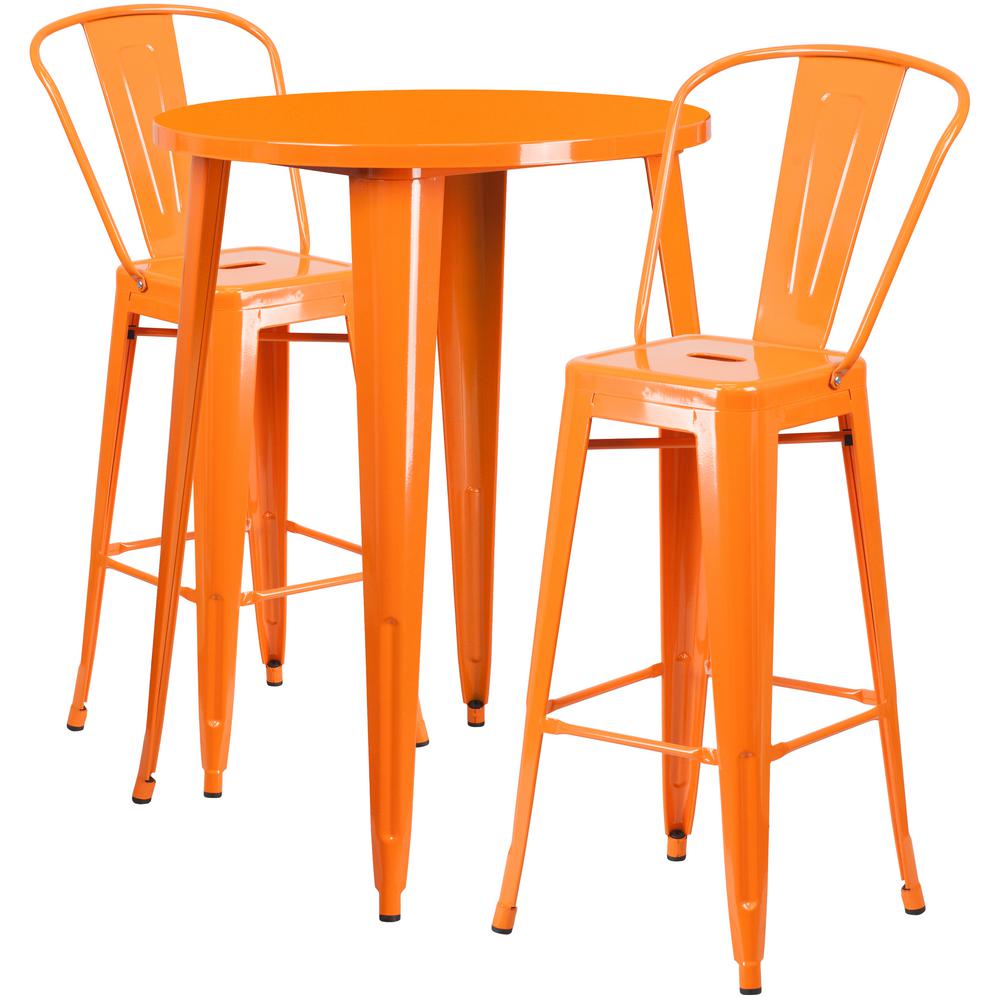 Flash Furniture 30 In Round Orange Metal Indoor Outdoor Bar Table Round Orange Metal Indoor Outdoor Bar Table Set With 2
