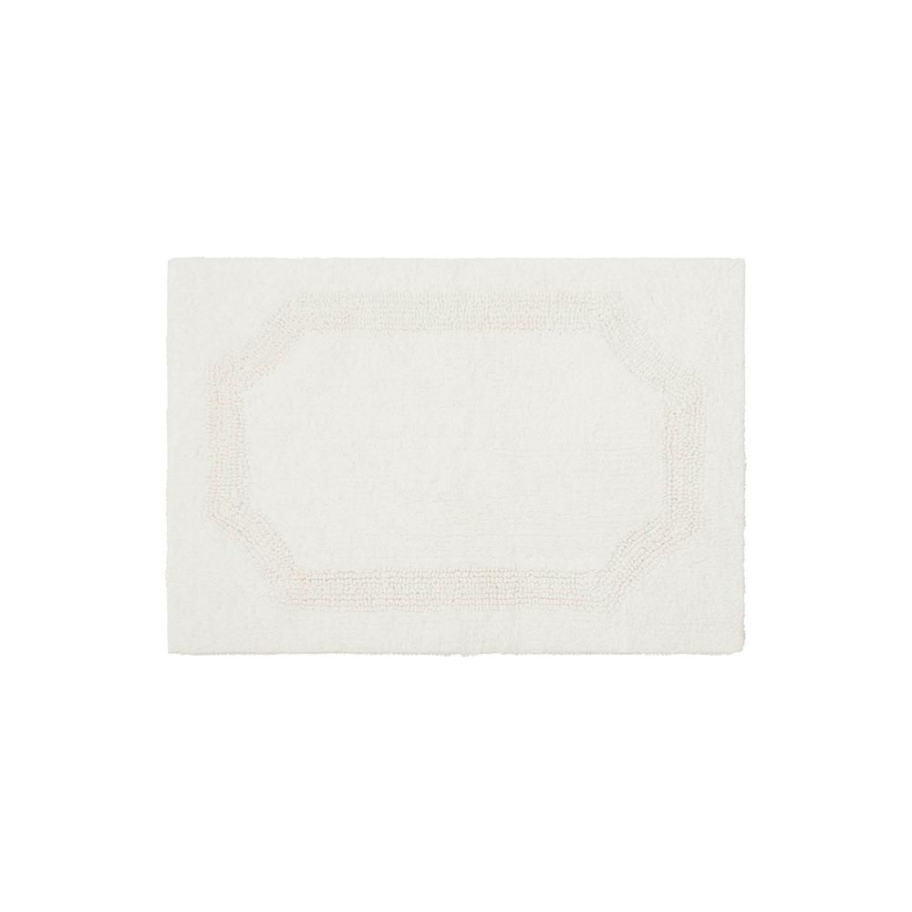 Laura Ashley Reversible White 17 in. x 24 in. Cotton Bath Mat