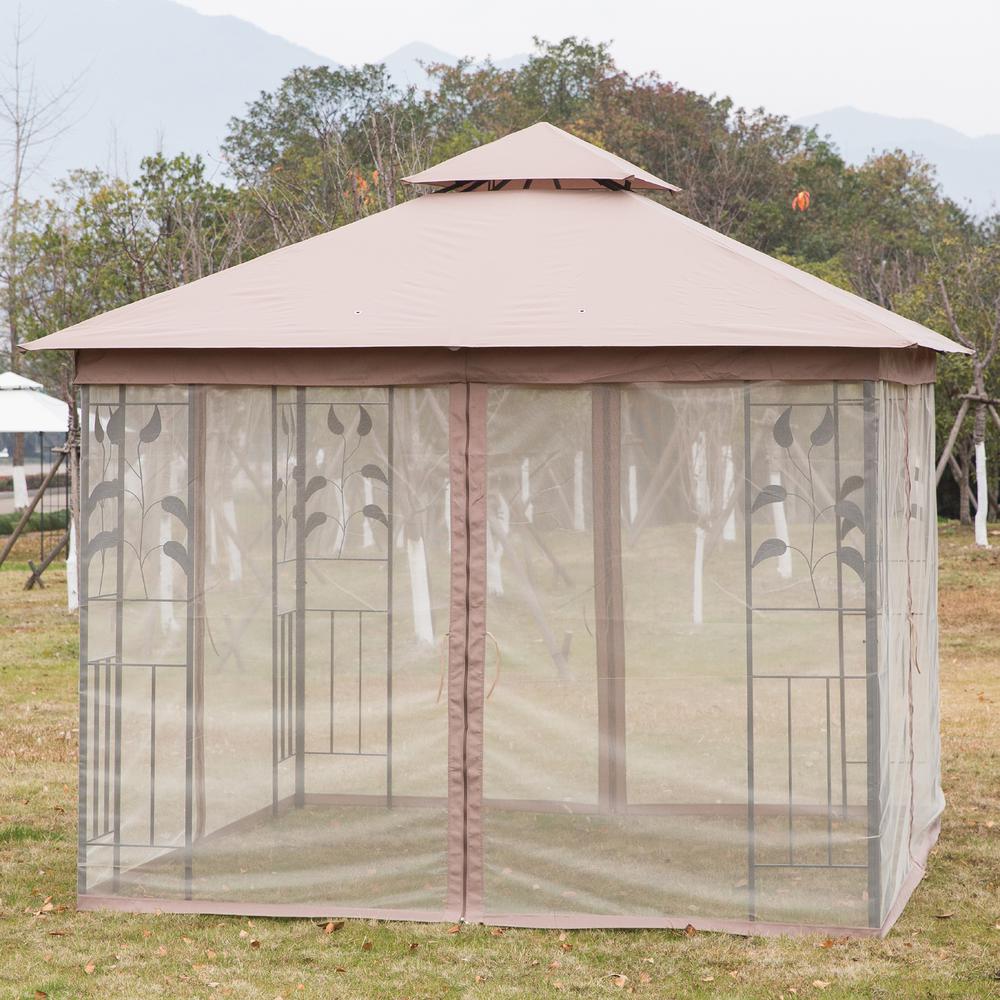 Outsunny 10 Ft X 8 7 Steel Frame Rectangle Outdoor Gazebo With Mesh Curtain Sidewalls 2 Tiered Vented Top Brown 84c 100bn The Home Depot - Metal Garden Gazebo With Curtain Sidewalls Outsunny 10 Ft X 8 7 Steel Frame Rectangle Outdoor Gazebo With Mesh Curtain Sidewalls 2 Tiered Vented Top Brown 84c 100bn The Home Depot - Metal Garden Gazebo With Curtain Sidewalls